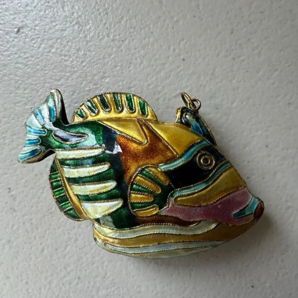 Vintage Hawaiian Humuhumunukunukuapua'a Cloisonné Enamel Metal Fish Ornament